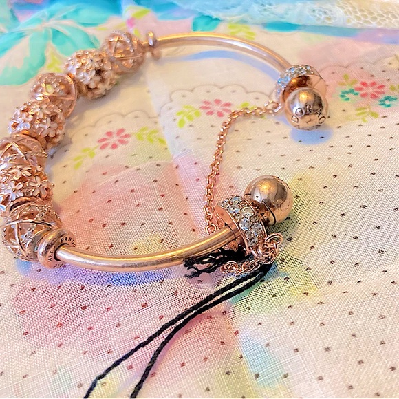 *AUTHENTIC PANDORA* 18krose gold over 925ss SIZE 3 Cuff bangle bracelet w/EXTRAS - Picture 8 of 15